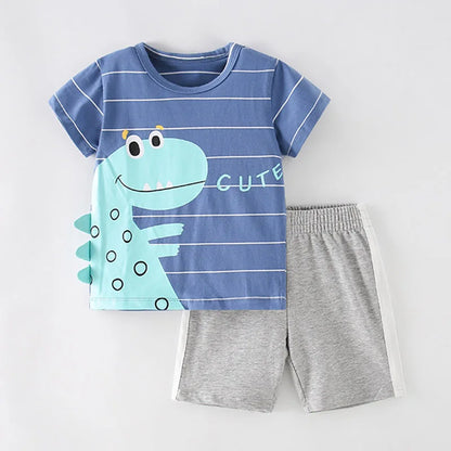 Kids Boys Short Sleeve Cartoon Print Clothing Sets childrensterritory