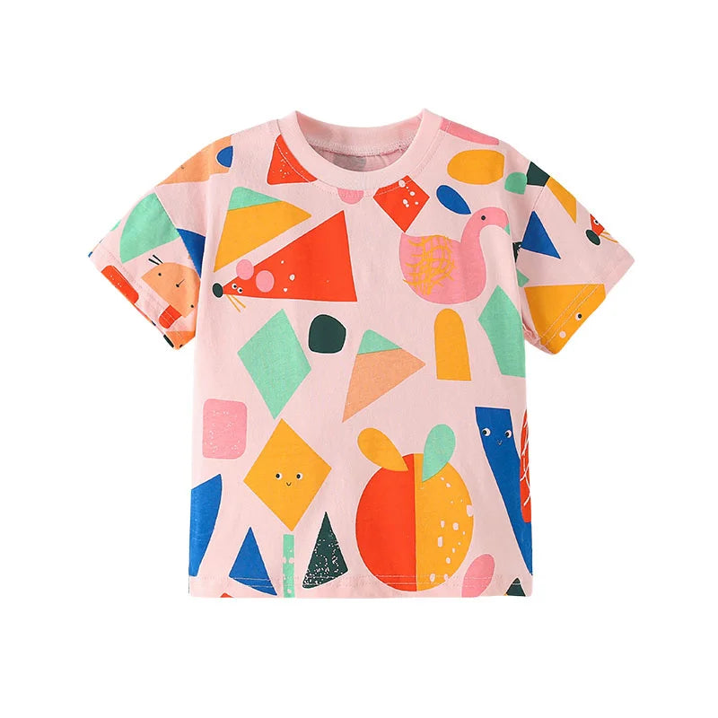 Kids Girls Cartoon Unicorns Design Summer Cotton Tees