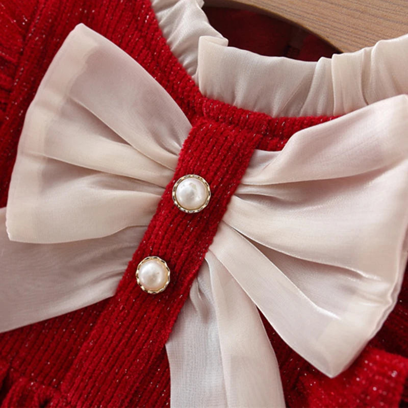 Baby Girls' Long-Sleeved Bow Design Winter Dresses