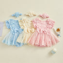 Newborn Girls Patchwork Ruffle Rompers Dress with Headband childrensterritory
