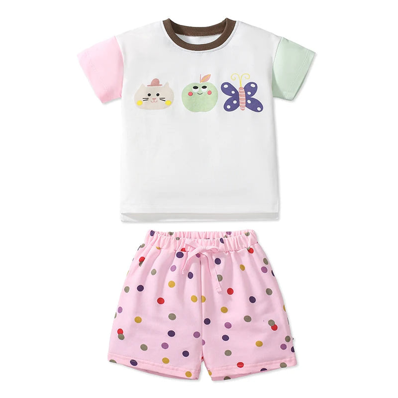 Kids Girls Cartoon Animals Design Cotton Tops + Pants Clothes Set childrensterritory