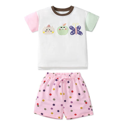 Kids Girls Cartoon Animals Design Cotton Tops + Pants Clothes Set childrensterritory