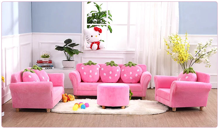 Kids Sofa Strawberry Designed Armrest Lounge Couch w/2 Pillow