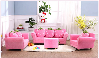 Kids Sofa Strawberry Designed Armrest Lounge Couch w/2 Pillow