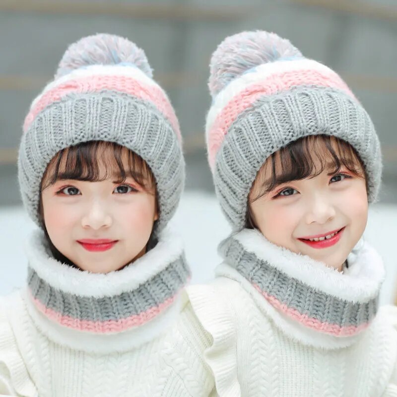 Korean Style Kids Knitted Wool Ball Beanies and Scarf Set childrensterritory