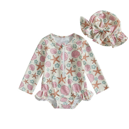 Floral Print Baby Girl Backless Long Sleeve Swimwear childrensterritory