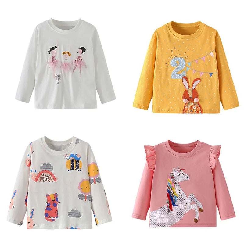 Girls' Long-Sleeved Cartoon Print Casual Tops childrensterritory