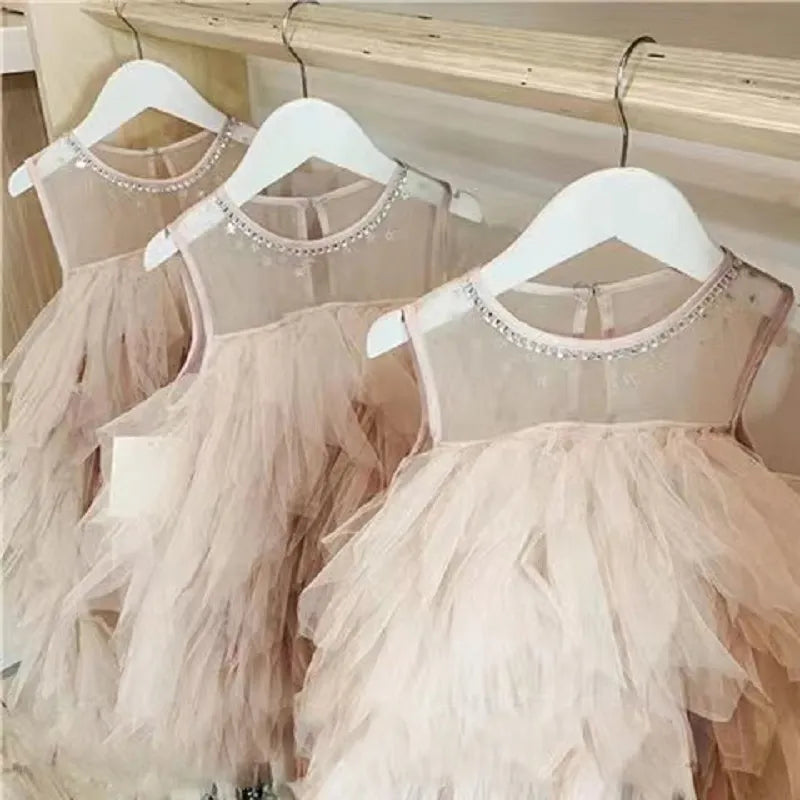 Kids Girls Sequins Tutu Layered Sleeveless Party Dress childrensterritory