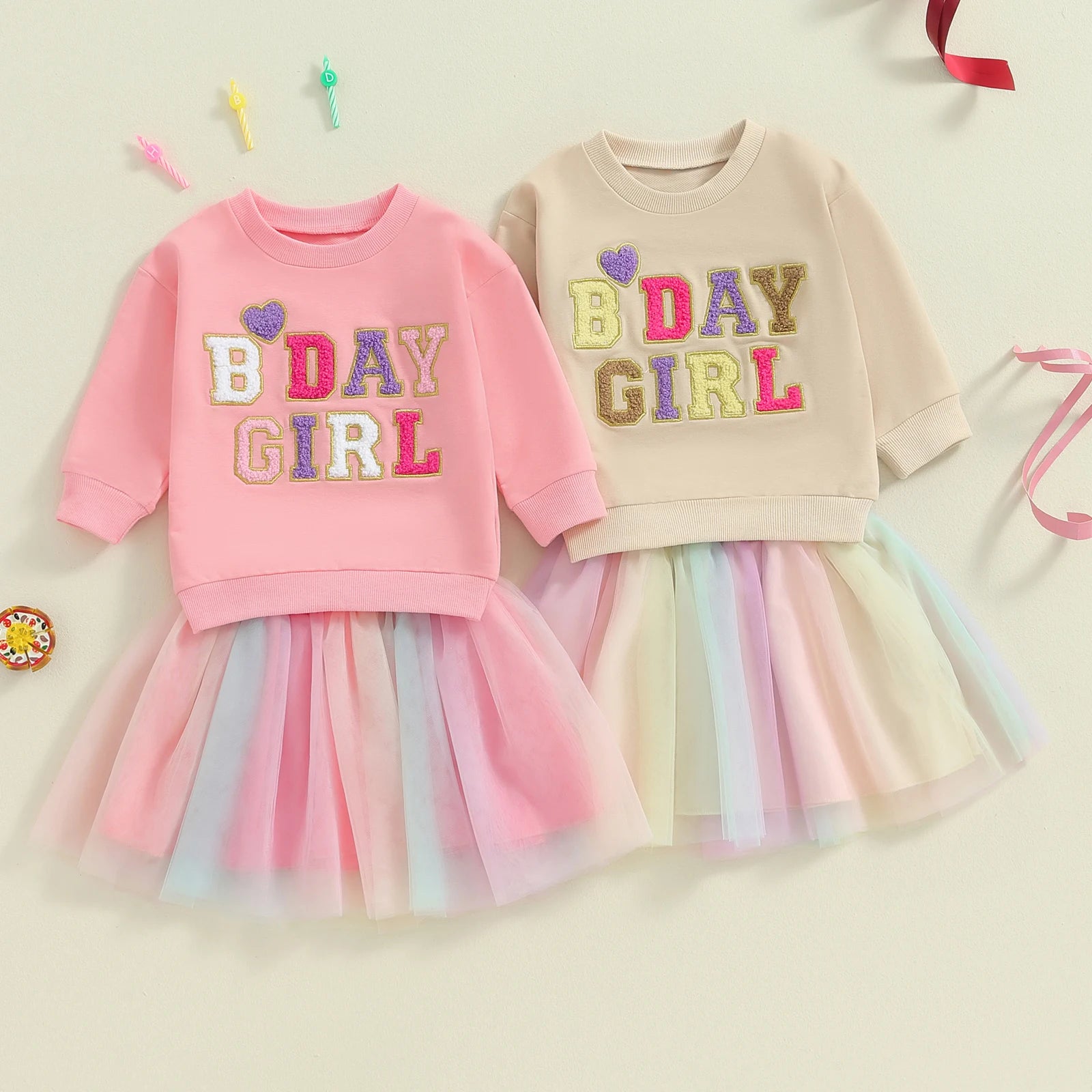 Little Girls' Embroidery Tops + Tutu Skirt Birthday Outfits
