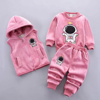 Baby Fleece Cartoon Bear Design, 3 Pieces Warm Clothing Set childrensterritory
