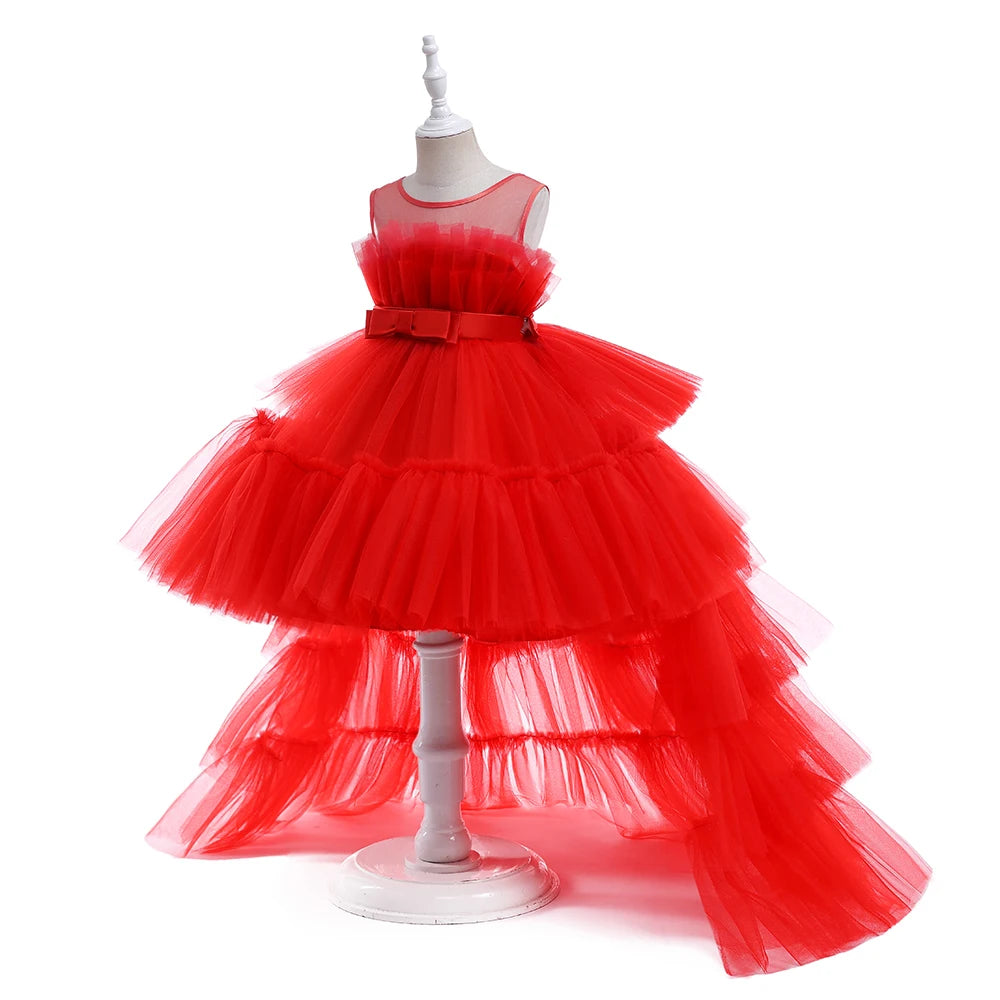 Little Girls Puffy Tulle First Communion Dresses with Trailing childrensterritory