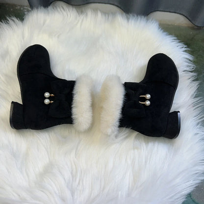 Princess Girls Christmas Velvet Heels Snow Boots childrensterritory