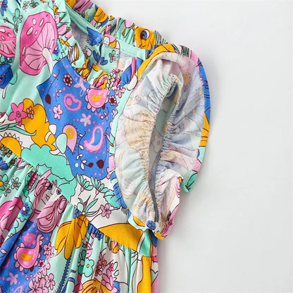 Kids Girls Cartoon Design Summer Party Dresses childrensterritory