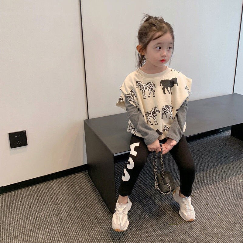 Kids Girls Autumn Clothing Set Fake Two-Piece Sweater + Leggings childrensterritory