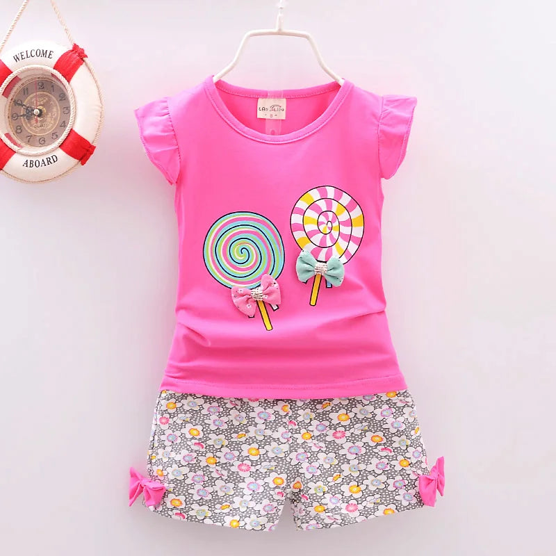 Baby Girls Lollipop Printed Top and Short Pants Summer Clothes Sets childrensterritory