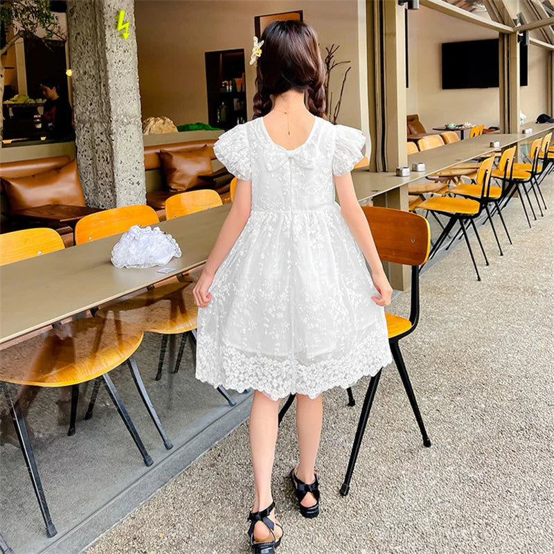 Casual Style Girls Lace Floral Dress For Summer