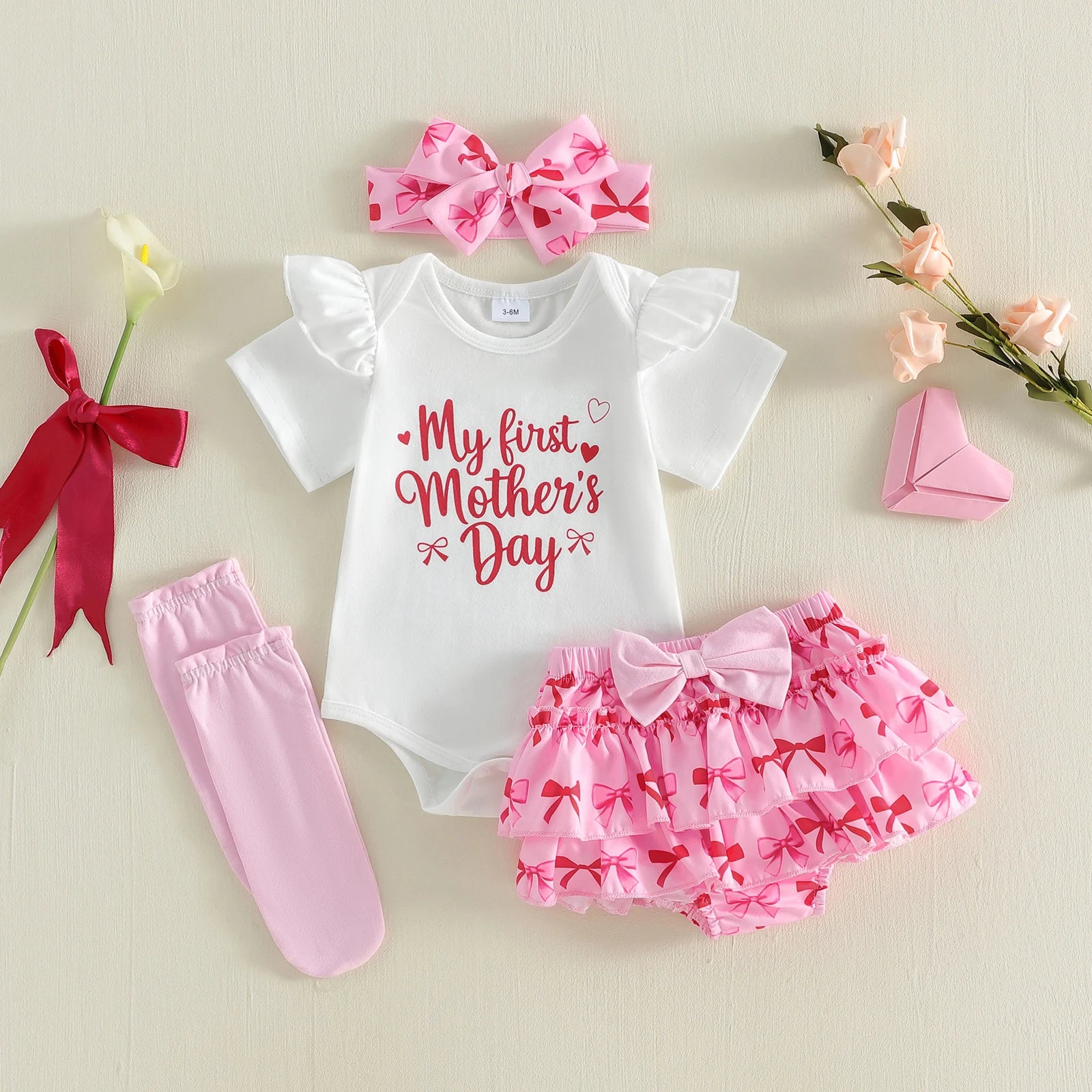 Infant Baby Girls Letter Print Rompers Bow Shorts Set