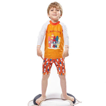 Kids Boys Cartoon Print Swimsuit With Swim Cap | Beach Wear