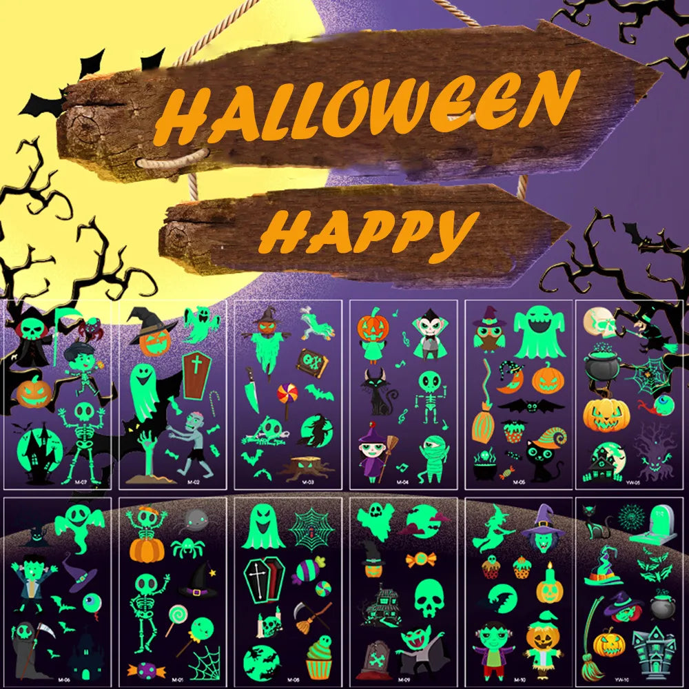 Cute Funny 10Pcs Luminous Halloween Tattoo Stickers childrensterritory