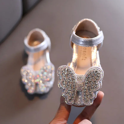 Kids Girls Glitter Butterfly Design Soft Wedding Sandals