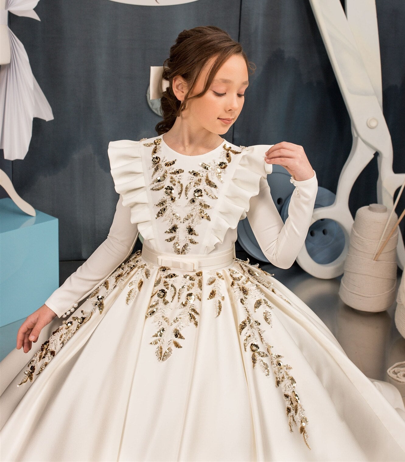 Gold Sequined Luxury Flower Girl Dress for Wedding/Communion childrensterritory
