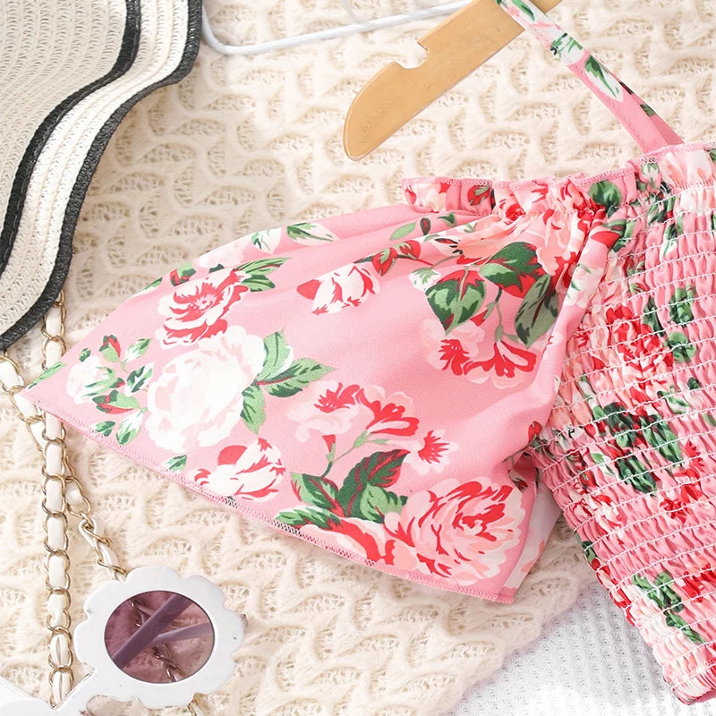 Little Girl Cute Floral Print Top with Skirt Pants Party Set childrensterritory