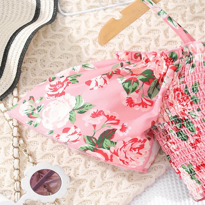 Little Girl Cute Floral Print Top with Skirt Pants Party Set childrensterritory