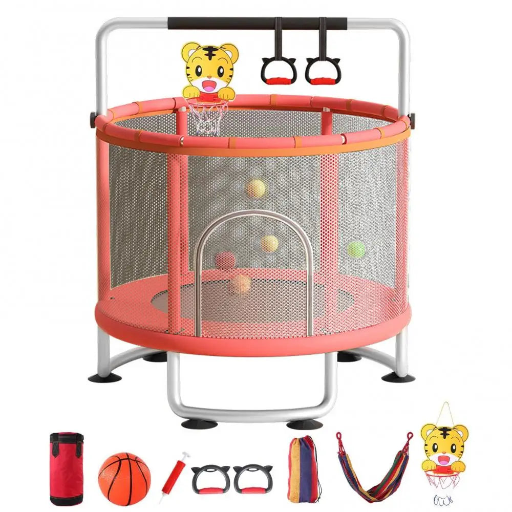 Adjustable Kids Trampoline with Basketball Hoop, Swing, Sandbag childrensterritory