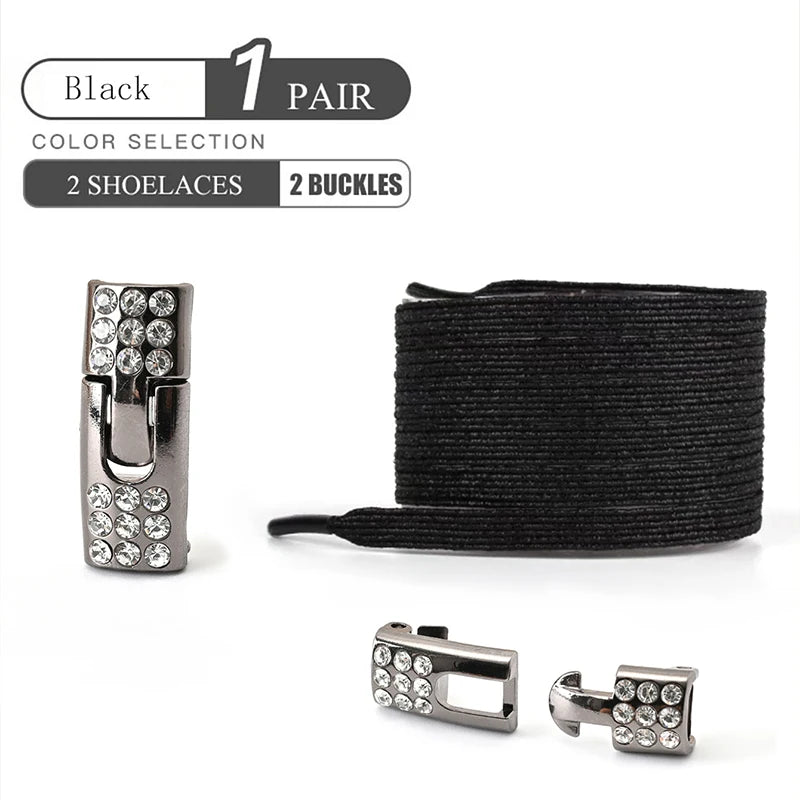 Colorful 1Pair Elastic Lace Shoelaces with Diamond Buckle childrensterritory