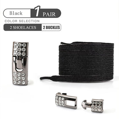 Colorful 1Pair Elastic Lace Shoelaces with Diamond Buckle childrensterritory