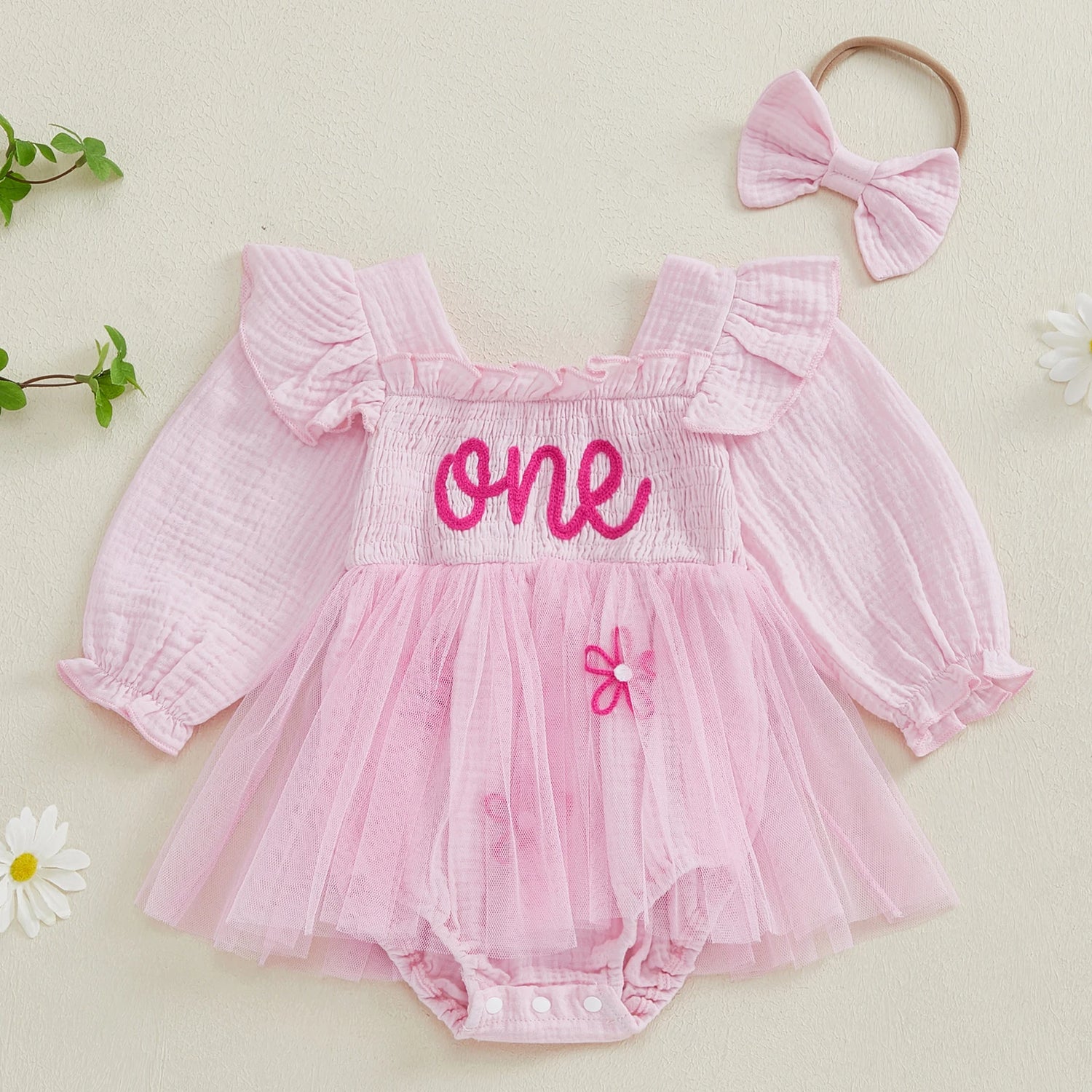 Baby Girls Letter Pattern Ruffled Mesh Romper Dresses