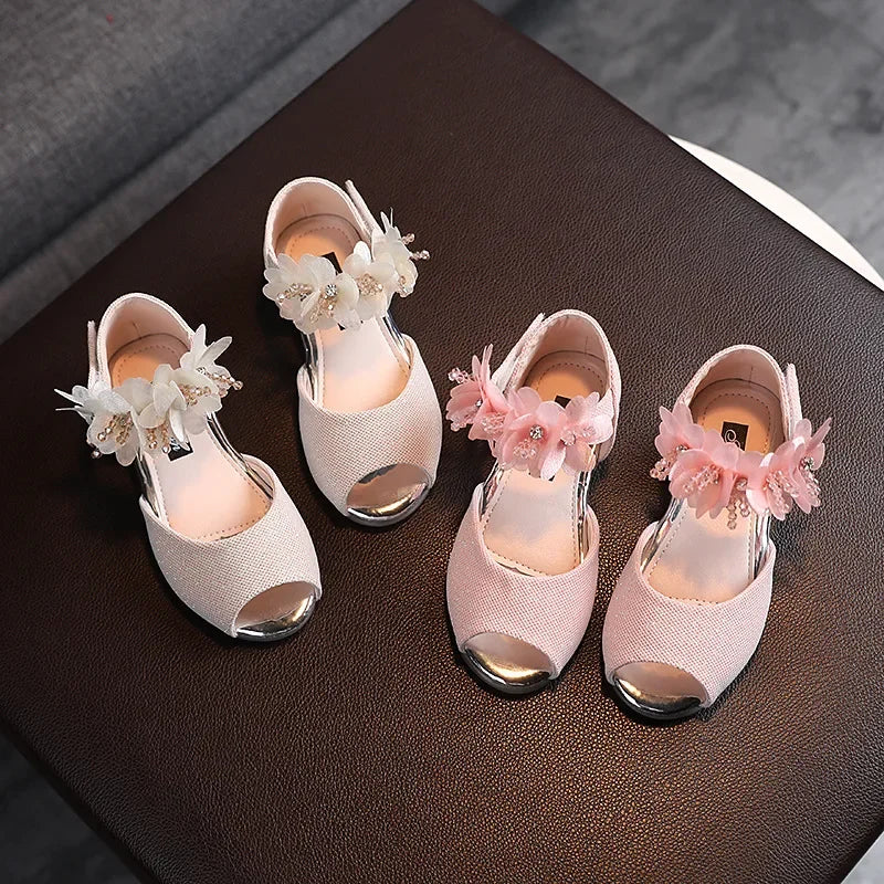 Girls Low Heel Rhinestone Flower Wedding Party Princess Shoes childrensterritory