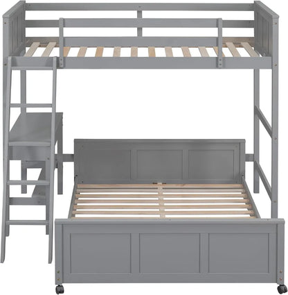 Parent-Child Bunk Bed with Desk and 2 Drawers