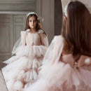 Kids Girls Tiered Tulle Bow Shoulder Design Dresses For Birthday/Prom childrensterritory