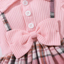 Newborn Girl Checkered Print Bow Dress for Summer childrensterritory