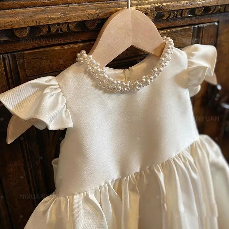Pearl Neck Design Fluffy Kids Girls First Communion Dresses childrensterritory