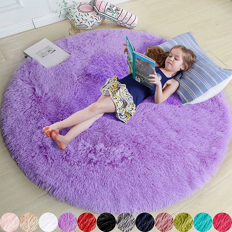 Fluffy Soft Shaggy Round Rugs For kids Bedroom