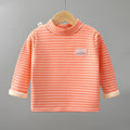 Kids Korean Style Turtleneck Striped Design Velvet Winter T-shirts childrensterritory