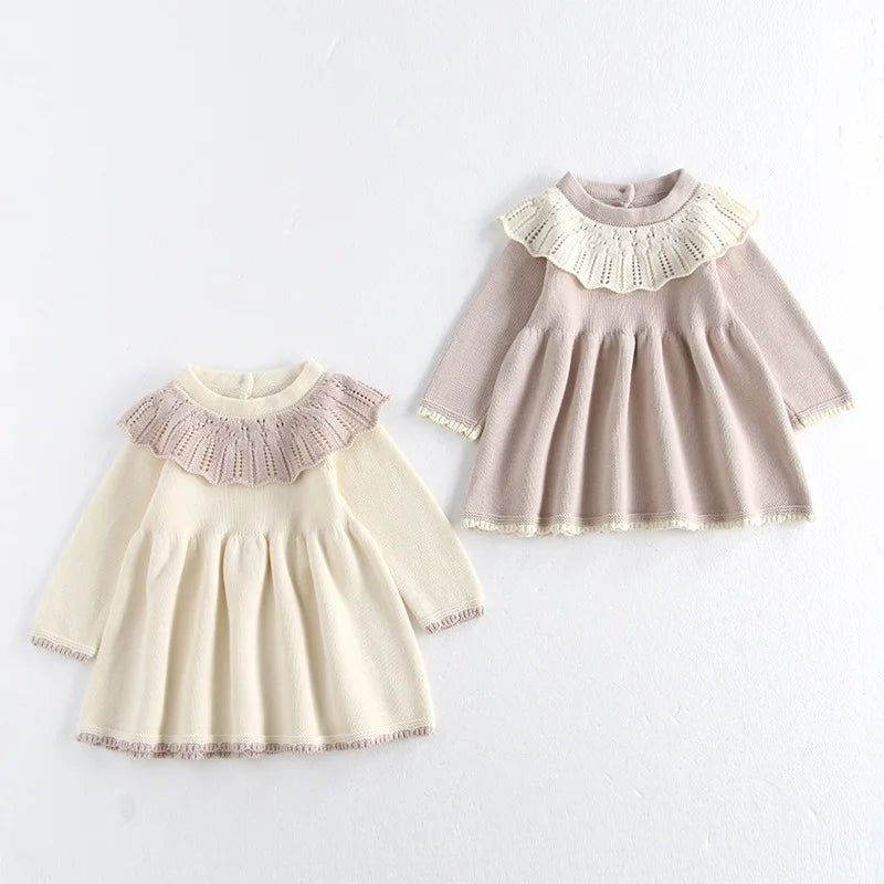 Girls’ Long Sleeves Collar Design Warm Dresses childrensterritory