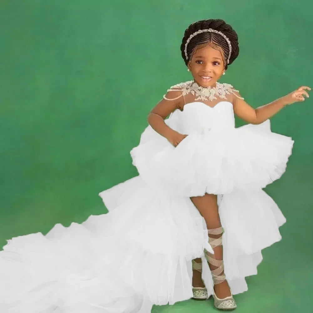 Little Girls Mint Green Tiered High-Low First Communion Gown