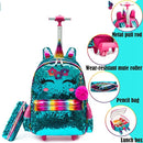 3 in 1 Sequin Design Kids Girls Rolling School Bag/Suitcase Set