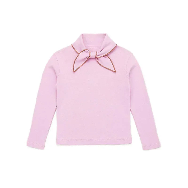 Retro Style Girls' Sweet Mid-Neck Tops for Autumn