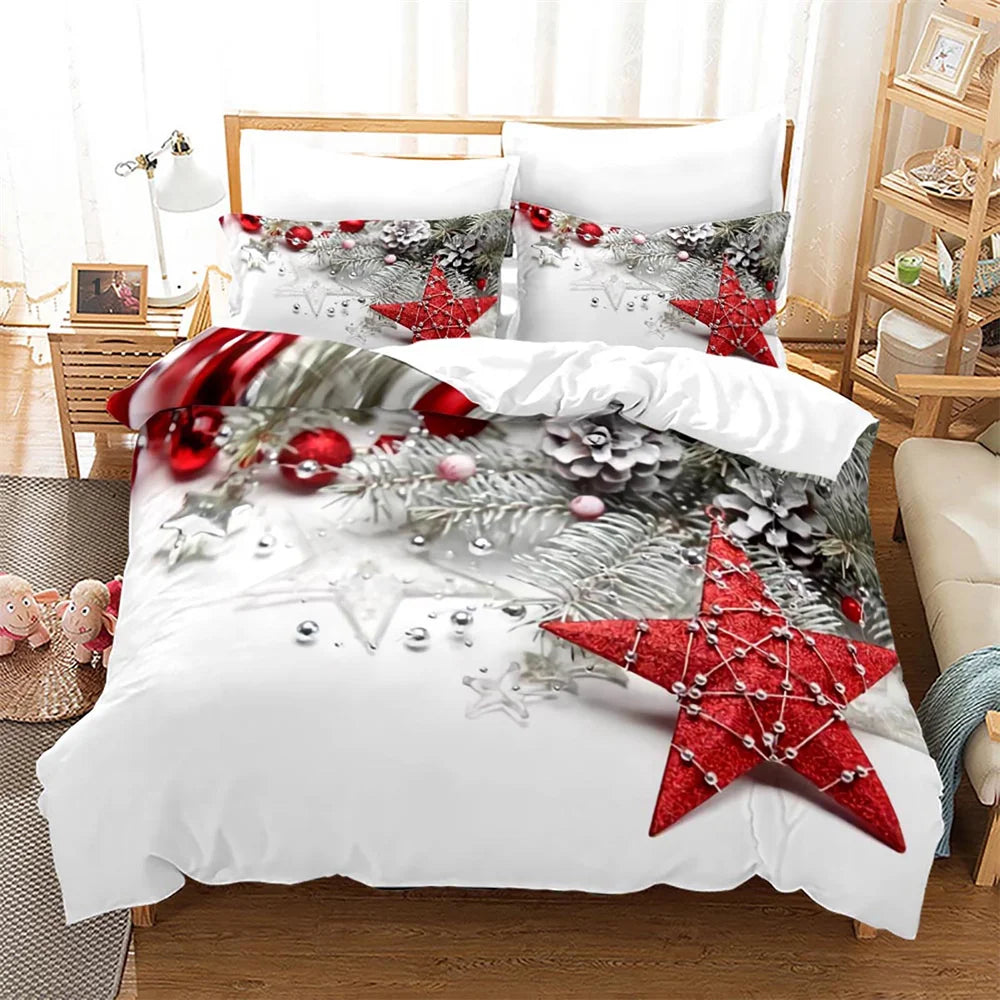 Snowflake Bells Pattern Christmas Duvet Cover Set for Kids Bed childrensterritory