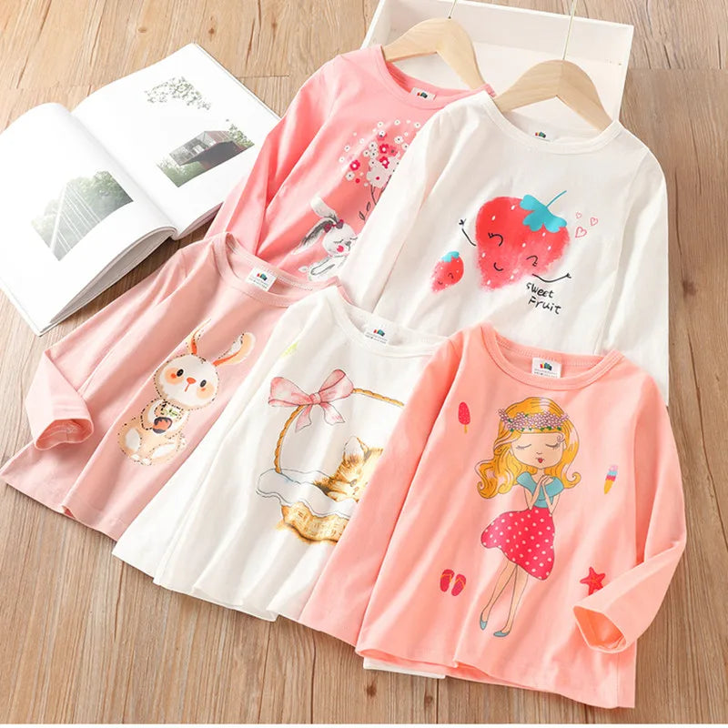 Girls' Cartoon Print Long Sleeves Stylish Tops childrensterritory