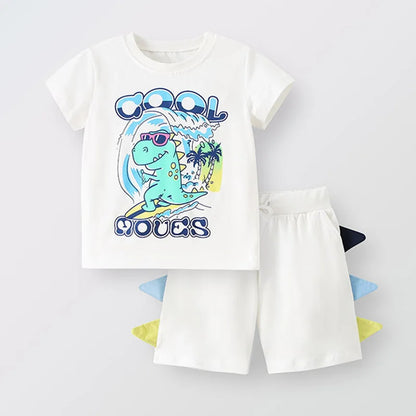 Kids Boys Short Sleeve Cartoon Print Clothing Sets childrensterritory
