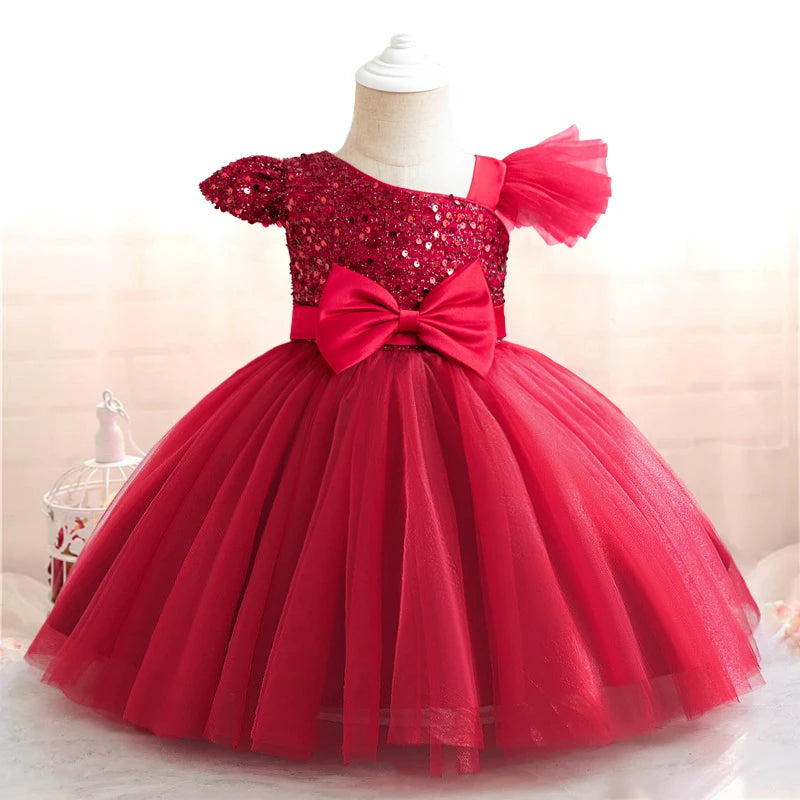 Toddler/Baby Girls Sequin Bow Design Tulle Bridesmaid Gowns childrensterritory