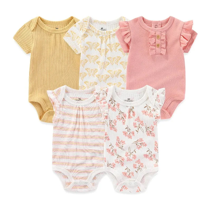 Cartoon Print Sleeveless 5Pieces Newborn Cotton Bodysuits childrensterritory