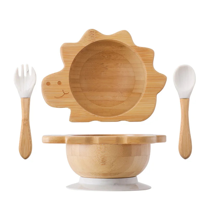 Baby Wooden Tableware Set with Silicone Suction Handle childrensterritory
