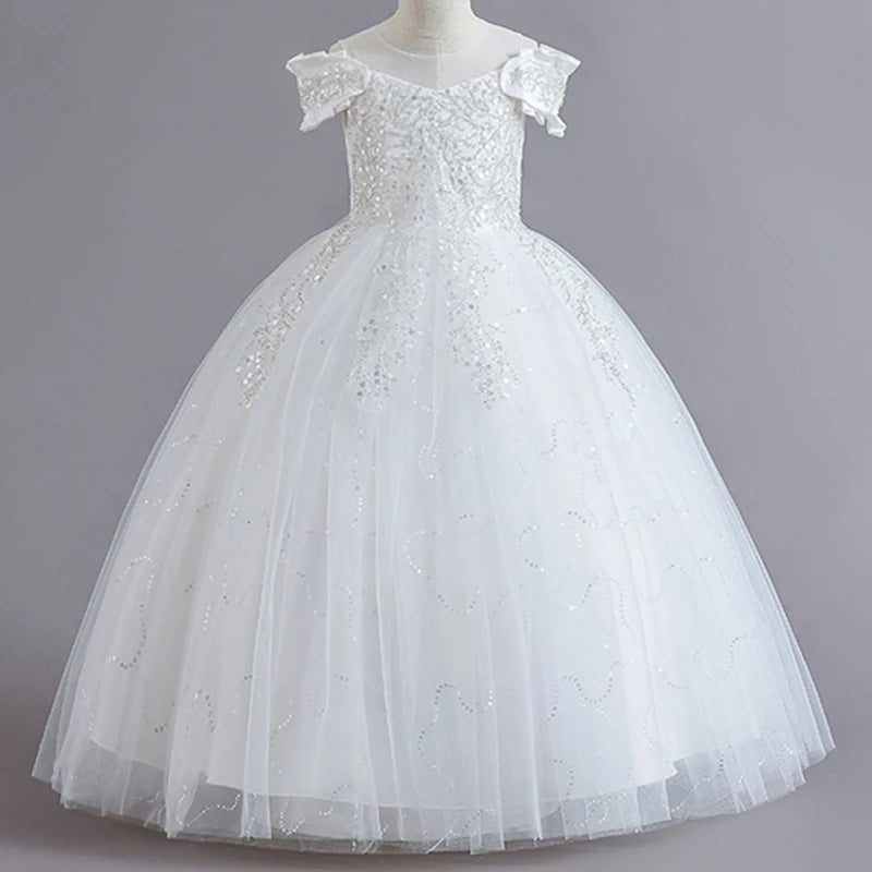 Luxury Sequins Design Long Bridesmaid Princess Dresses For Kids