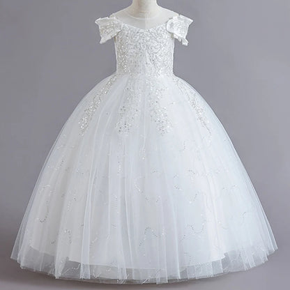 Luxury Sequins Design Long Bridesmaid Princess Dresses For Kids